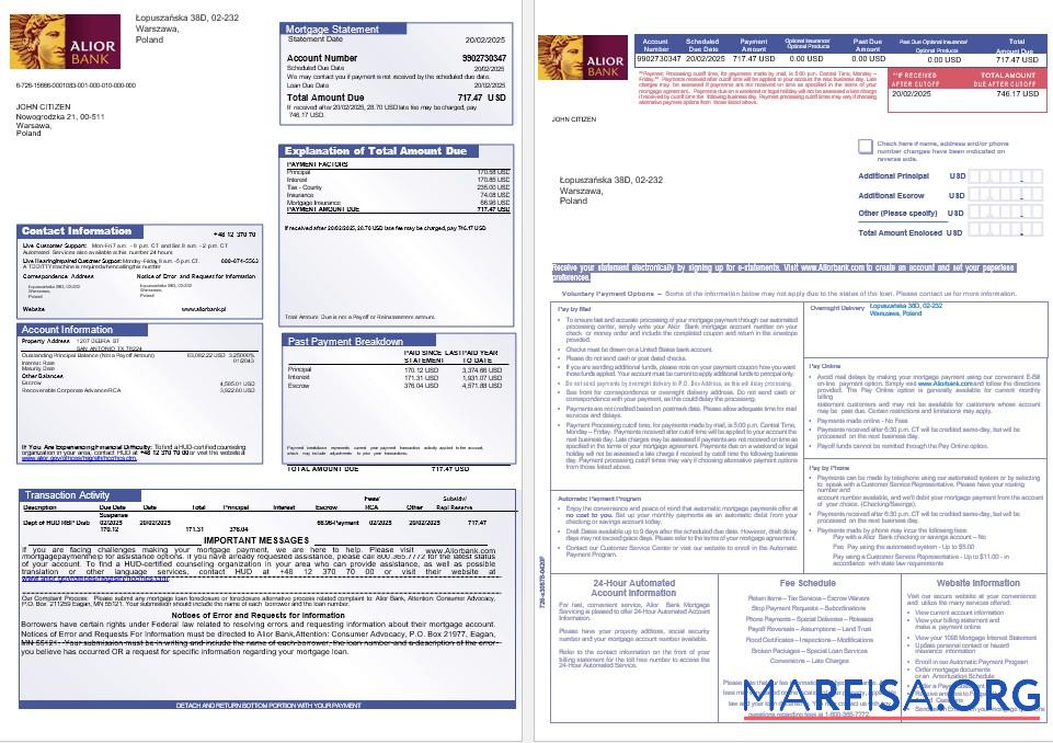 Downloadable Poland Alior mortgage statement in Word and PDF formats 1 2 template